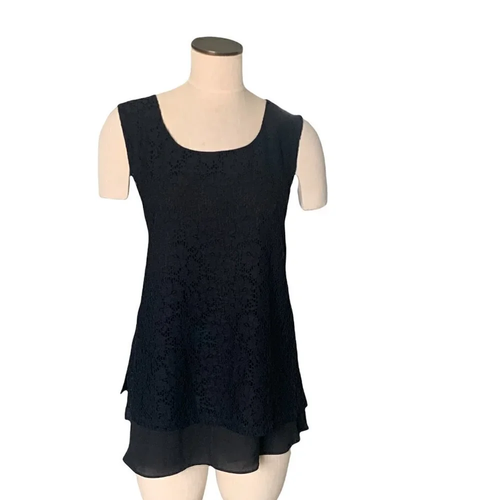 Style & Co Sleeveless Lace Layered Tank Top Womens Plus Sz XXL Black 185D - Picture 2 of 7